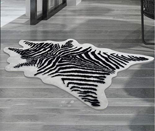 Zebra Print Rug Faux Animal Cowhide Skin Area Rug Leather Carpet Mat Small Size for Home Office Livingroom 3.1' x 3.6' (Zebra Print - 3.1x3.6ft)
