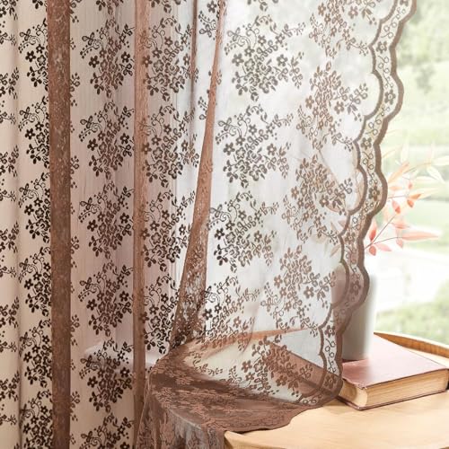 Vintage Lace Curtains 108 Inches Long (Brown / 52"W x 108"L (Pack of 2))