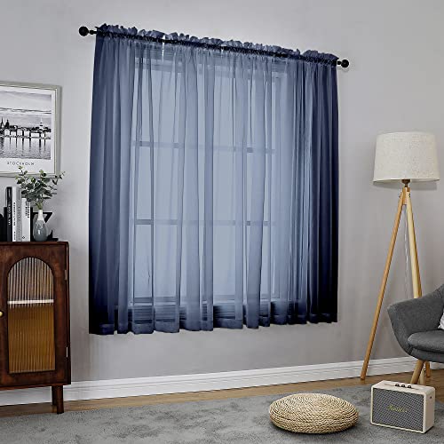 Voile Sheer Curtain Panels 54in Long 2 Pack (Navy Blue / 42"W x 54"L (Pack of 2))