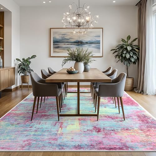 Abstract Area Rugs 8x10 Ft Washable Large Rugs for Living Room (Multi Pink / 8' x 10' (Rectangular))