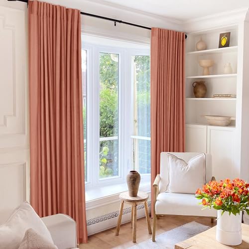 92 inch Linen Terracotta Curtains 2 Panels for Living Room Back Tab Light Filtering Semi Sheer Rust Colored Curtains 92 inches Long Soft Thick Cotton Cloth Textured Rustic Boho Farmhouse Room Decor (Terracotta / 52"W x 92"L (Pack of 2))