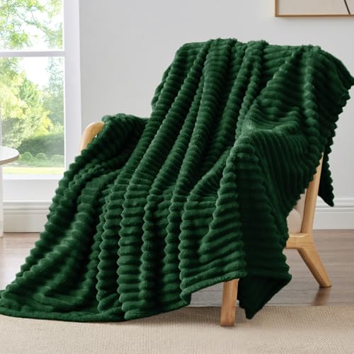 Ribbed Twin Blanket for Couch & Bed (Forest Green / Twin(60"x80"))