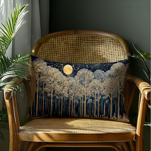 Rustic Dark William Morris Night Forest Moon Decor Pillow Covers 20x12 (Forest-moon 16 / 20" x 12" (Pack of 1))