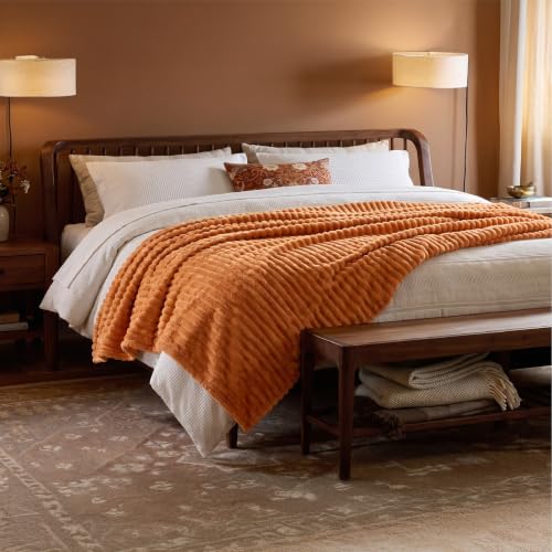 Soft Queen Size Blanket for Bed Burnt Orange 90"x90" (Orange / Queen)