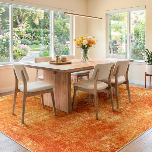 Washable 5'x7' Abstract Area Rug for Living Room Orange (Orange / 5' x 7' (Rectangular))