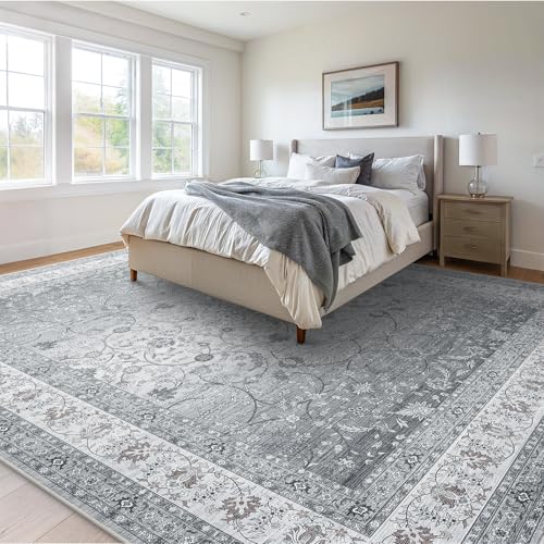 Amada Large 9x12 Washable Area Rug for Living Room (9' x 12' (Rectangular) / Silver/Gray)