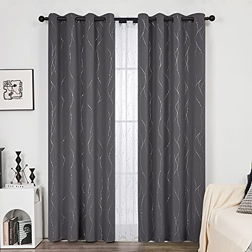 Living Room Curtains 84 Inches Long (Dark Grey/Wave Dots / 52"W x 84"L (Pack of 2))