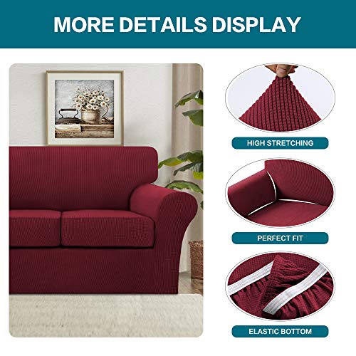 3 Piece Sofa Covers for 2 Cushion Couch Sofa Slipcover Soft Couch Cover for Dogs (Loveseat (2 Cushion) / Burgundy)