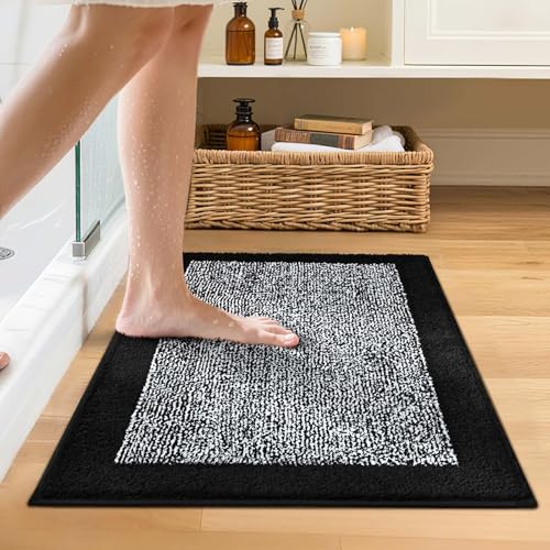 Bathroom Rugs 24x17 Non Slip Washable (Black / 1'5" x 2' (Rectangular))