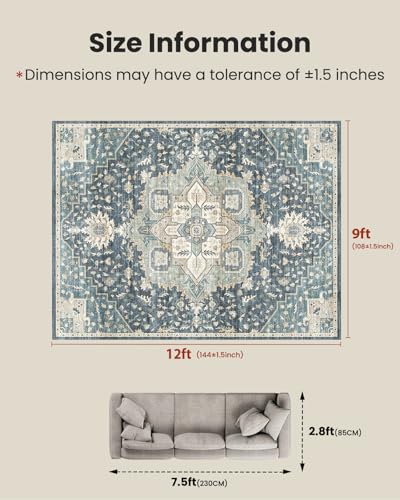 Amada Large 9x12 Washable Area Rug for Living Room (9' x 12' (Rectangular) / Blue/Yellow)