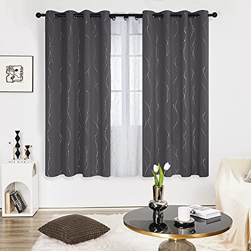 Living Room Curtains 72 Inches Long (Dark Grey/Wave Dots / 52"W x 72"L (Pack of 2))