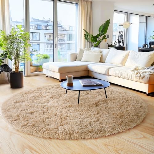 5'x5' Beige Round Rug for Bedroom (5' (Round) / Beige)