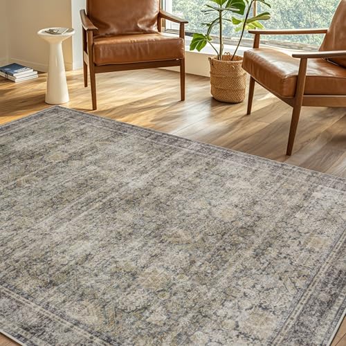 Green Brown 8x10 Washable Area Rugs for Living Room (8' x 10' (Rectangular) / Brass-green-brown-olive)