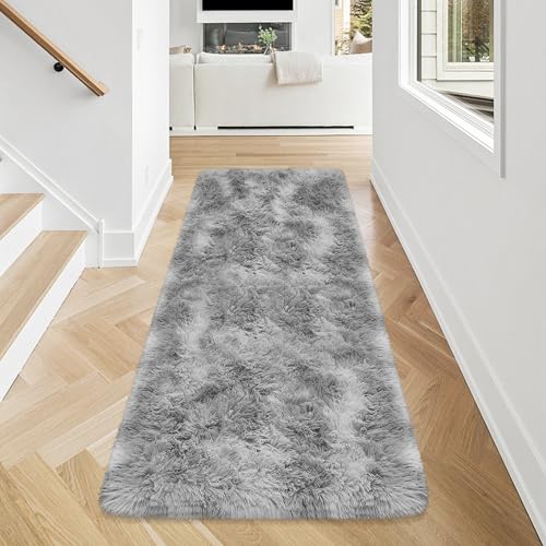 Super Soft Fluffy Living Room Area Rug 2x5 ft Tie (Tie-dyed Grey / 2' x 5' (Runner))