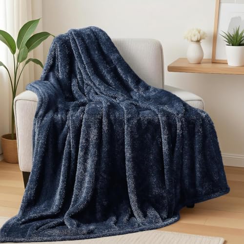 Fuzzy Large Fleece Throw Blanket for Couch (Navy Blue / 50x70 IN)