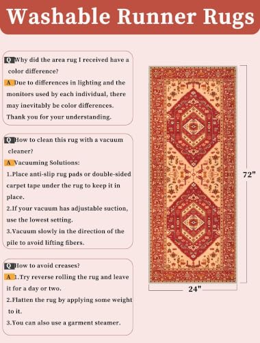 2x6 Washable Non Slip Boho Runner Rug for Hallway (Red/Multi / 2' x 6' (Runner))