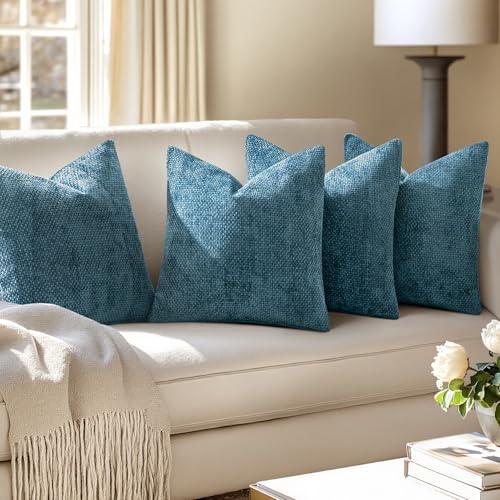 Soft Decorative Chenille Pillow Covers Smoke Blue 18x18 Pack of 4 (18" x 18" (Pack of 4) / Smoke Blue)