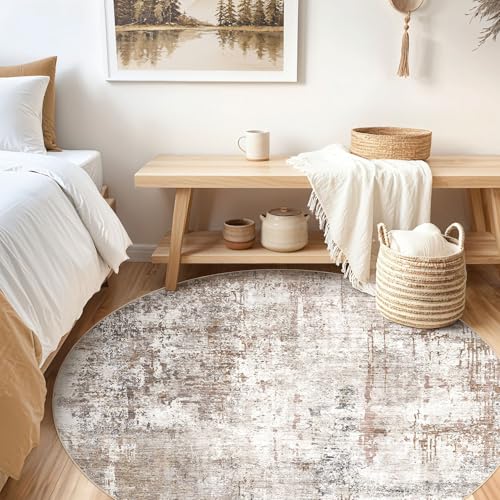 6ft Round Area Rug Living Room Rugs (Brown/Grey/Red / 6' (Round))
