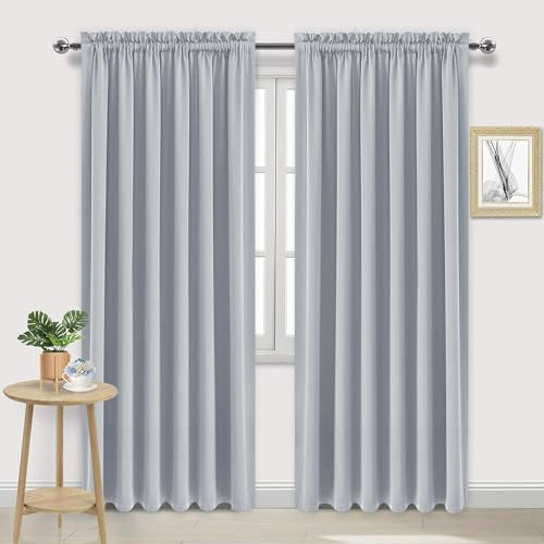 Wide Blackout Curtains for Living Room 70 x 84 Inch Long 2 Panels (Silver Grey / 70"W x 84"L (Pack of 2))