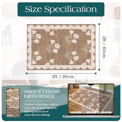 Front Door Mat Outside Entrance (Flower - Brown / 2' x 3' (Rectangular))