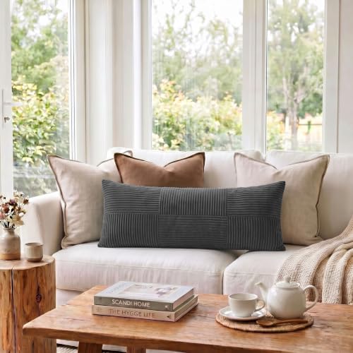 Set of 2 Dark Gray Boho Long Lumbar Body Decorative Throw Pillow Cover 14x36 Inch for Bed Couch Bedroom Bench (Dark Gray / 36" x 14" (Pack of 2))