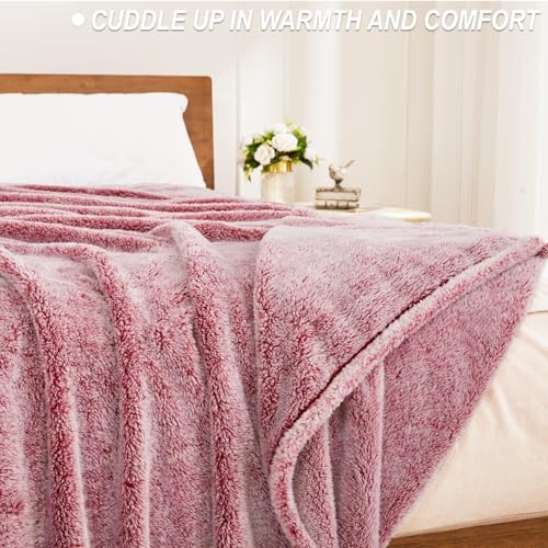 Fuzzy Large Fleece Throw Blanket for Couch (Mixed Deep Red / 50x70 IN)