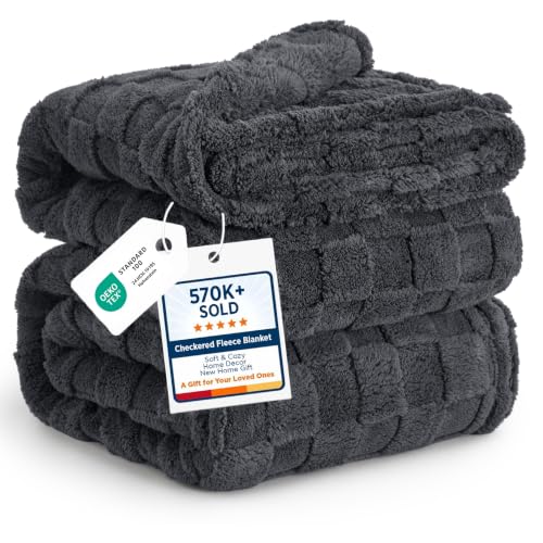 Checkered Soft Cozy Queen Blanket for Bed (Dark Grey / Queen (90" X 90"))