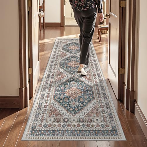 Kitchen Runner Rug Non Slip Washable Rugs 2.5x8 (Blue / 2'6" x 8' (Runner))