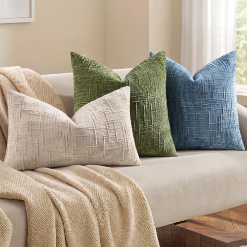 Textured Chenille Throw Pillow Covers 12x20 Set of 2 Sky Blue (Sky Blue / 20" x 12" (Pack of 2))