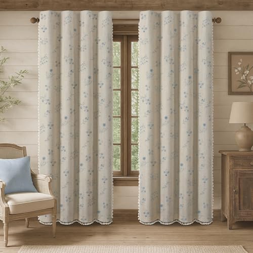 Boho Floral 100% Blackout Curtains 84 Inch 2 Panels Light Blue (Blackout Light Blue / 52"W x 84"L (Pack of 2))