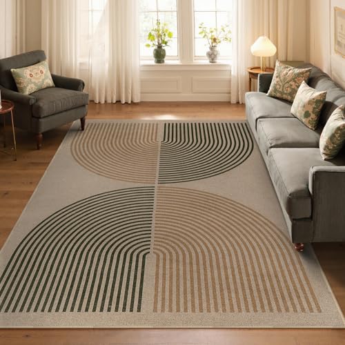 Modern Rainbow Easy Jute Rug (5' x 7' (Rectangular) / Nature/Bi-color Rainbow)