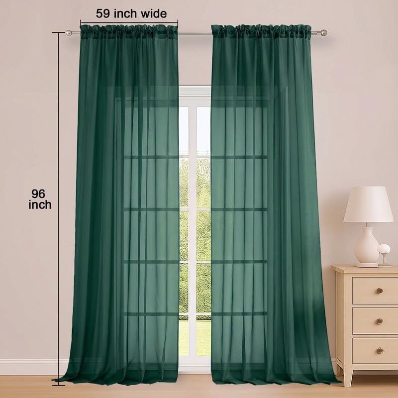 Hunter Green Sheer Curtains 96 Inch 2 Panels for Living Room (Hunter Green / 59"W x 96"L (Pack of 2))