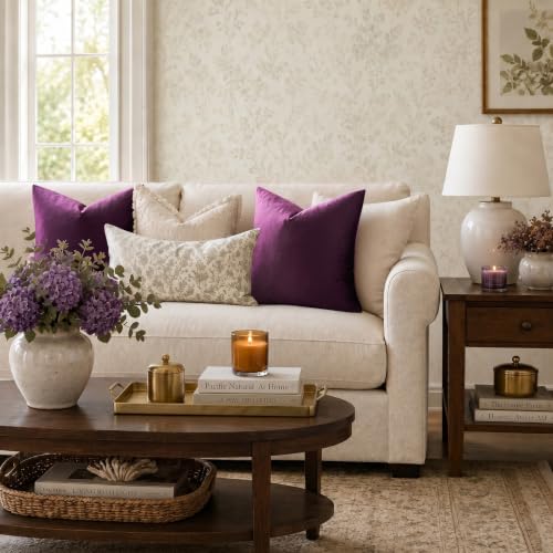 Velvet Pillow Covers 22x22 Decorative Pillows Pack of 2 Purple (Purple / 22" x 22" (Pack of 2))