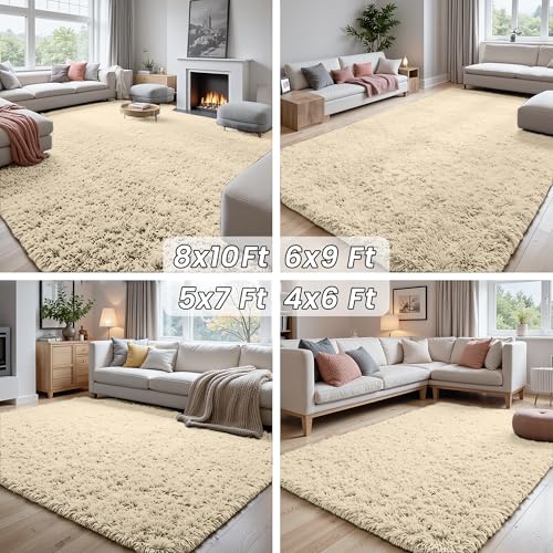 5x7 Fluffy Shag Area Rugs for Living Room Bedroom (Beige / 5' x 7' (Rectangular))