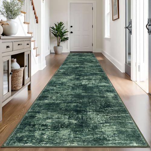 Abstract Runner Rug 3x14 Ft Washable Runners for Hallways (Dark Green / 3' x 14' (Rectangular))