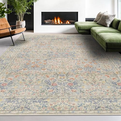 8x10 Washable Rug for Living Room (Beige Blue / 8' x 10' (Rectangular))