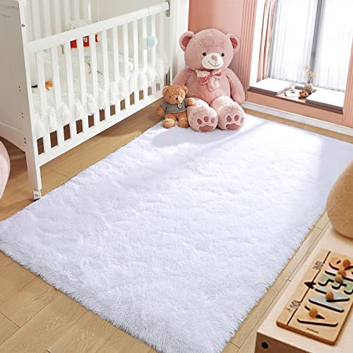 Area Rugs Fluffy Living Room Carpets for Kids Bedroom 5.3x7.5 (White / 5.3' x 7.5' (Rectangular))