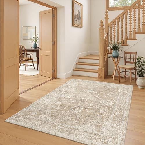 Washable Area Rug 4x6 for Living Room (Beige/Brown / 4' x 6' (Rectangular))