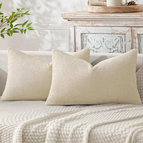 Decorative Lumbar Throw Pillow Covers 12x20 in Neutral Cream 2 Pack (20" x 12" (Pack of 2) / Cream)