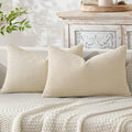 Decorative Lumbar Throw Pillow Covers 12x20 in Neutral Cream 2 Pack (20" x 12" (Pack of 2) / Cream)