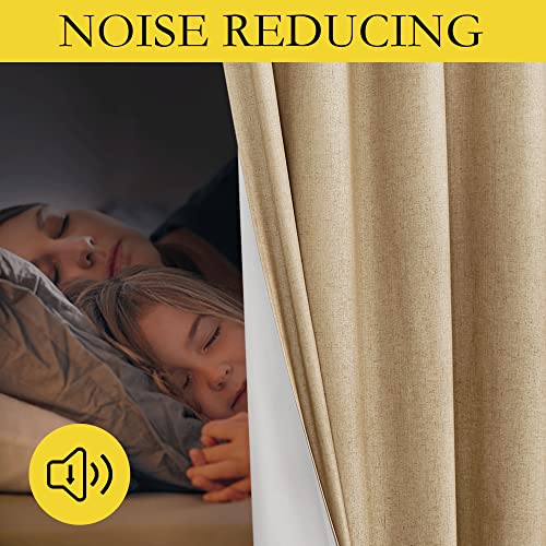 100% Absolutely Blackout Linen Curtains with Thermal Insulated White Liner (52"W x 120"L (Pack of 2) / Camel)