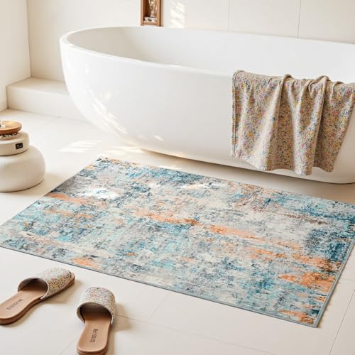 Entrance Rugs Indoor 2x3 Blue Entry Rug Washable Abstract Small Area Rug Non (Blue / 2' x 3' (Rectangular))