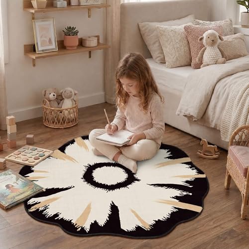 4ft Round Rug Washable Modern Circle Area Rug (Black Apricot / 4' (Round))