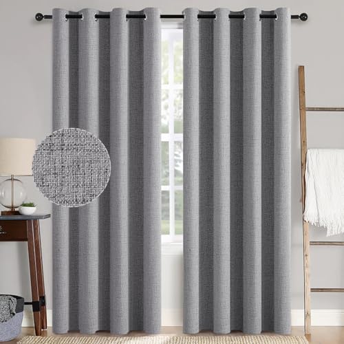 100% Blackout Linen Curtains for Bedroom 52x108 Inches Grey (Grey / 52"W x 108"L (Pack of 2))