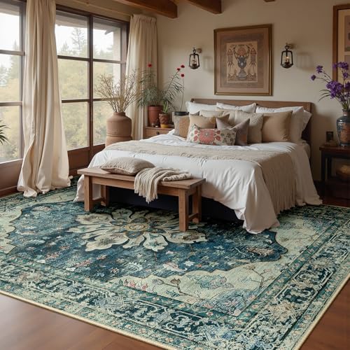 Washable Area Rug (Blue/Vintage Dark Blue / 9' x 12' (Rectangular))