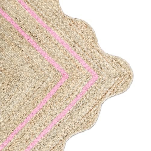 Wave Scalloped Jute Rug Entryway Natural Boho Area Rug Light Pink 2'x4' (2'x4' / Light Pink)