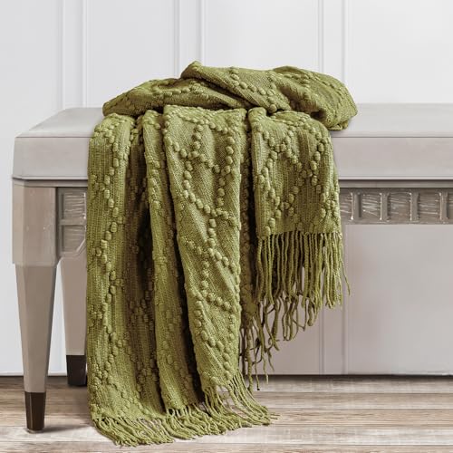 Olive Throw Blanket 50 x70 Inch Jacquard Throw Knitted Blanket (Jacquard-olive / 50"x70")