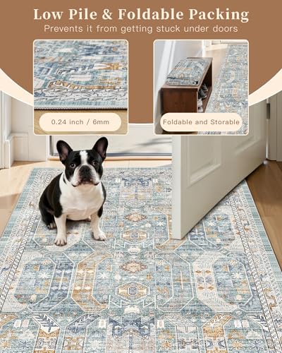 Washable Area Rug 2x3 Small Entryway Rugs Non (Blue/Gold / 2' x 3' (Rectangular))