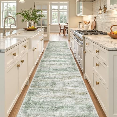 2x12 Runner Rug Non Slip (Green/Yellow/Ivory / 2' x 12' (Runner))