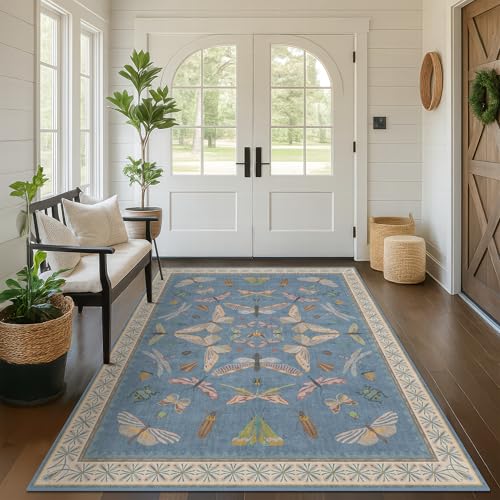 Blue Washable Kids Playroom Rug (5' x 7' (Rectangular) / Blue)